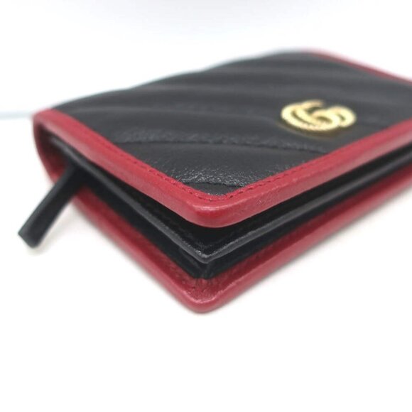 Gucci Torchon GG Marmont Card Case Wallet Black Diagonal Matelasse Leather - Picture 8 of 14